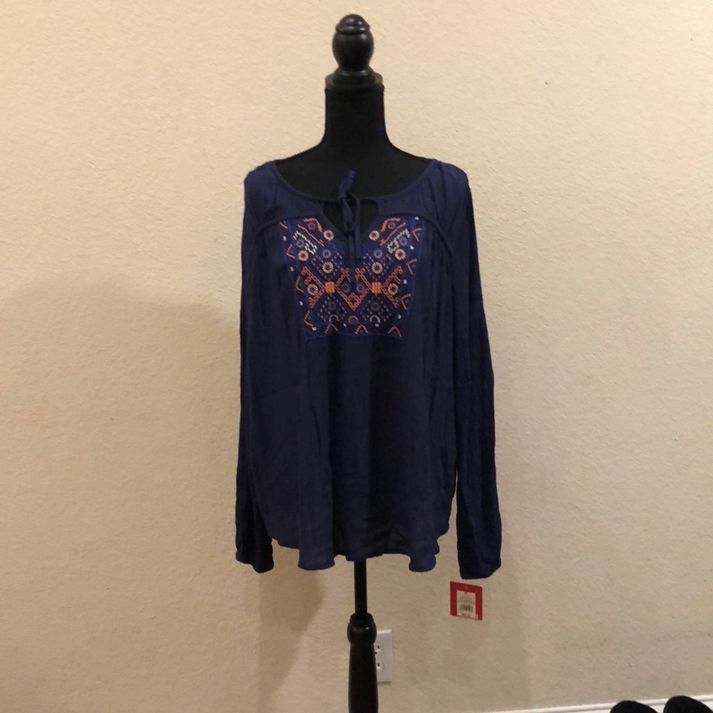 Boho navy flows floral embroidered dress